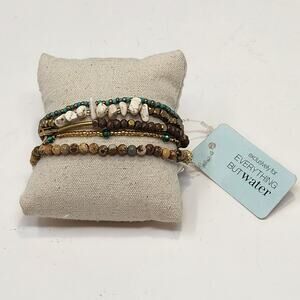 Everything But Water Stretch Bracelet Set Brown Blue Cream Stone Beaded Charms